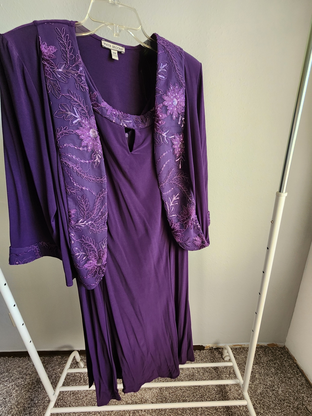 Maya Brooke Purple Embroidered Two-Piece Dress Set